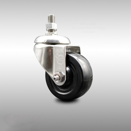 Service Caster 3.5 Inch 316SS Hard Rubber Wheel Swivel 3/8 Inch Threaded Stem Caster SCC SCC-SS316TS20S3514-HRS-381615